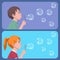 Vector Illustration  Kids Boy and Girl Playing Bubble from Side