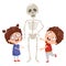 Vector Illustration Of Kids Having Biology Lesson With Human Skeleton Model