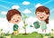 Vector Illustration Of Kids Planting