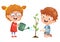 Vector Illustration Of Kids Planting