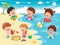 Vector Illustration Of Kids Playing At Beach