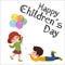 Vector illustration kids playing, greeting card happy childrens day background