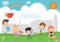 Vector Illustration Of Kids Playing Outside, happy children Playing park.