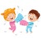 Vector Illustration Of Kids Playing Pillow Fight