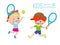 Vector Illustration Of Kids Playing Tennis isolated on white backgrounds vector Illustration.