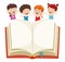 Vector Illustration Of Kids Showing Open Book