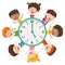 Vector Illustration Of Kids Showing Time