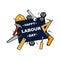 vector illustration of labor day logo, hard worker, strong man, world changer, spirit of work design suitable for company,