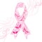 Vector illustration with lace pink ribbon with butterflies and dotted swirls on the white background.