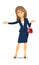 Vector illustration. A lady in a business suit with a purse. He smiles and makes a friendly gesture with his hands