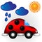 Vector illustration ladybug car under clouds & sun