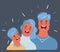 Vector illustration of laughing family. Father, mother and son. Man and Woman. Comic faces expression. Humorous scene on