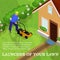 Vector Illustration Launcher of Your Lawn, Cartoon