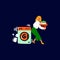 Vector illustration of Laundry service. Image of a female character in the Laundry service: washing machine, washing