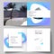 The vector illustration layout of two covers templates for square design bifold brochure, magazine, flyer, booklet. Blue