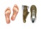 Vector illustration of left and right foot soles for footwear, pair of sport shoes isolated on background