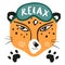 Vector illustration of a leopard head in a sleep mask with the inscription relax. Big wild cat.