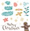 Vector illustration with lettering, isolated christmas branhches and gingerbread man.