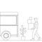 Vector illustration of a linear silhouette of a loader carries boxes in a truck, moving to a new house, moving office, courier del