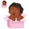 Vector illustration of little baby with black skin sitting in box.