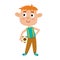 Vector illustration of little boy playing football in cartoon style