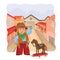 Vector illustration of little cowboy with a wooden horse