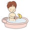 Vector illustration of little cute baby taking a bath