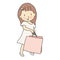 Vector illustration of little cute girl in pink dress carrying shopping bag. Lifestyles concept. Cartoon character drawing