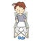 Vector illustration of little cute kid sitting on folding chair and drawing a picture with pencil