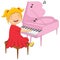 Vector Illustration Of A Little Girl Playing Piano