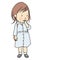 Vector illustration of little kid biting her nail to relieve anxiety, loneliness, stress. Early childhood development