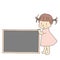 Vector illustration of little kid with blank chalkboard for presentation, brochure and banner. Child education and learning