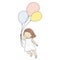 Vector illustration of little kid girl holding colorful balloons and flying with happiness. Happy children day greeting card