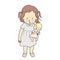 Vector illustration of little kid girl playing baby doll. Happy children day, child playing concept. Cartoon character drawing