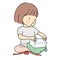 Vector illustration of little kid girl unwrapping a present. Happy Birthday, Happy New Year & Merry Christmas, holiday