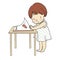 Vector illustration of little kid looking at a book. Reading book