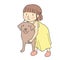 Vector illustration of little kid playing with lovely dog.