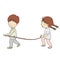 Vector illustration of little kid playing stick together with friend