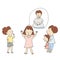 Vector illustration of little kid telling story about dad who carried and gave birth to baby