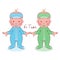 Vector illustration of little kids in suits, it s twins, boys.