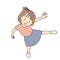 Vector illustration of little playful kid girl standing on one leg. Early childhood development, happy children day card