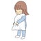 Vector illustration of little sleepy kid girl in pajamas holding pillow. Family, bedtime, early childhood development. Cartoon