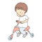 Vector illustration of little toddler riding a tricycle. Early childhood development activity, education, leaning, child playing