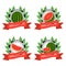 Vector illustration logo for whole ripe red fruit watermelon, green stem, cut half, sliced slice berry with red flesh.