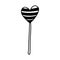 Vector illustration of lollipop on a stick in the shape of a heart in doodle style. Black ink silhouette on white