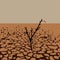 Vector illustration of a lonely tree in dry desert land