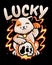 Vector illustration lucky cat holding skull