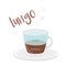 Vector illustration of a Lungo coffee cup icon with its preparation and proportions