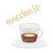 Vector illustration of a Macchiato coffee cup icon with its preparation and proportions