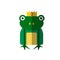 Vector illustration of magic frog from Princess fairy tails. Fairytale frog with a crown on head, vector flat icon